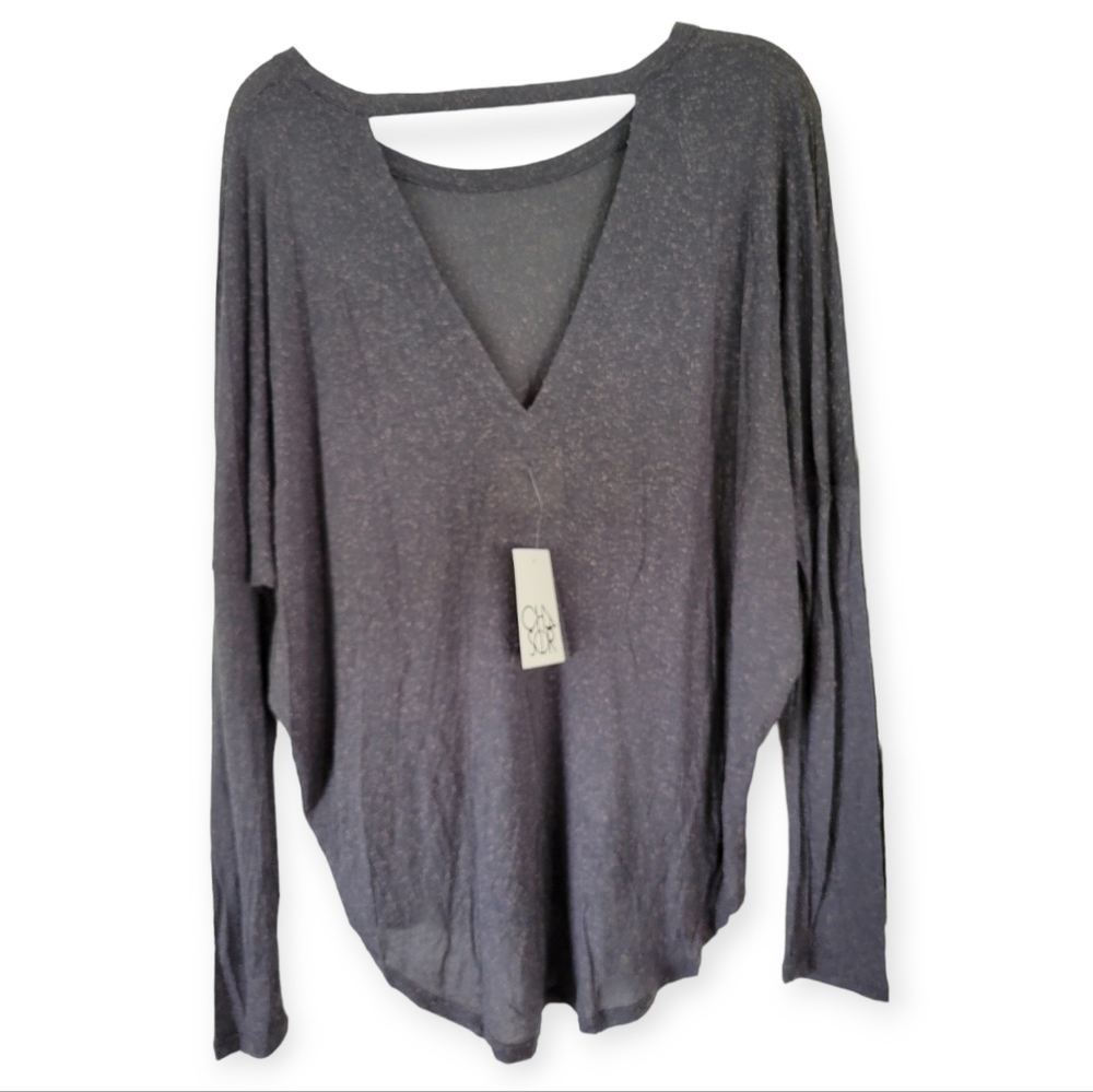CHASER Silk Rayon Jersey Open Back Oversized Dolman Textured Top - Picture 4 of 6